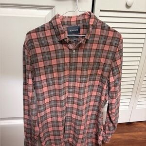 Bonobos Men's Casual Pink and Gray Plaid Shirt size M tailored fit